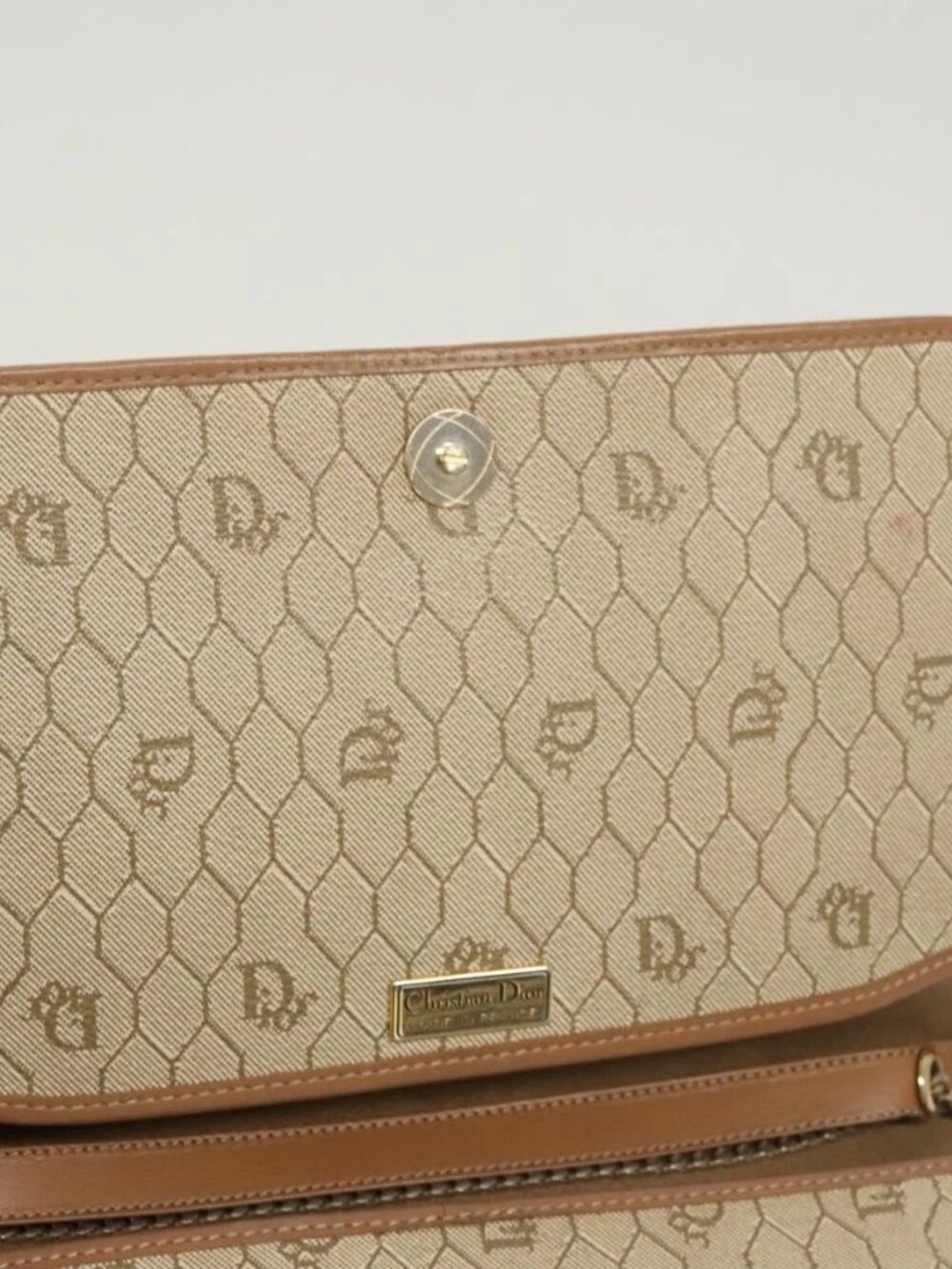 Christian Dior Honeycomb Canvas Chain Shoulder Bag PVC Leather Beige Auth sw505 - Picture 12 of 16
